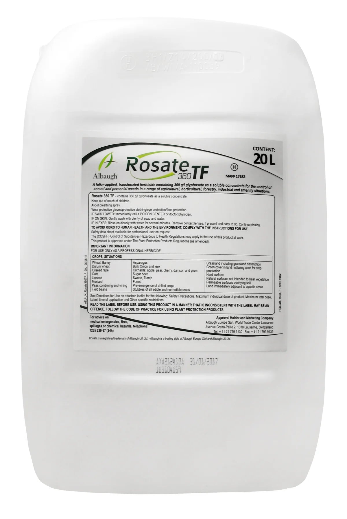 herbicide total glyphosate Rosate360 TF 20L Glyphosate Total Weed Killer Premium Contractors Bran – UK  Amenity Ltd
