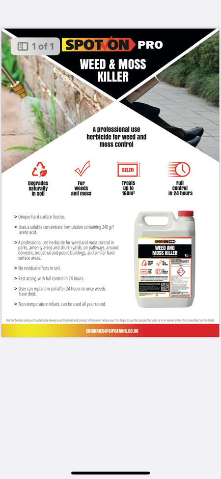 Spot On Pro 5l Weed & Moss Killer Glyphosate Free - UK Amenity Ltd