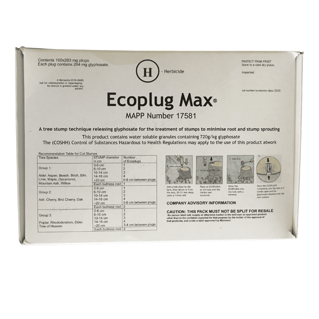 herbicide plugs Ecoplug Max Tree Stump Killer (100 Pack) – UK Amenity Ltd