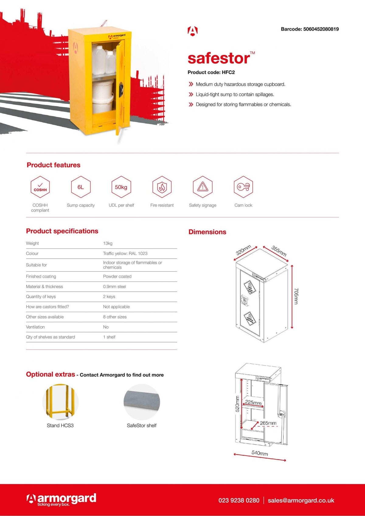 Safestor hazardous substance cabinet HFC2 - UK Amenity Ltd