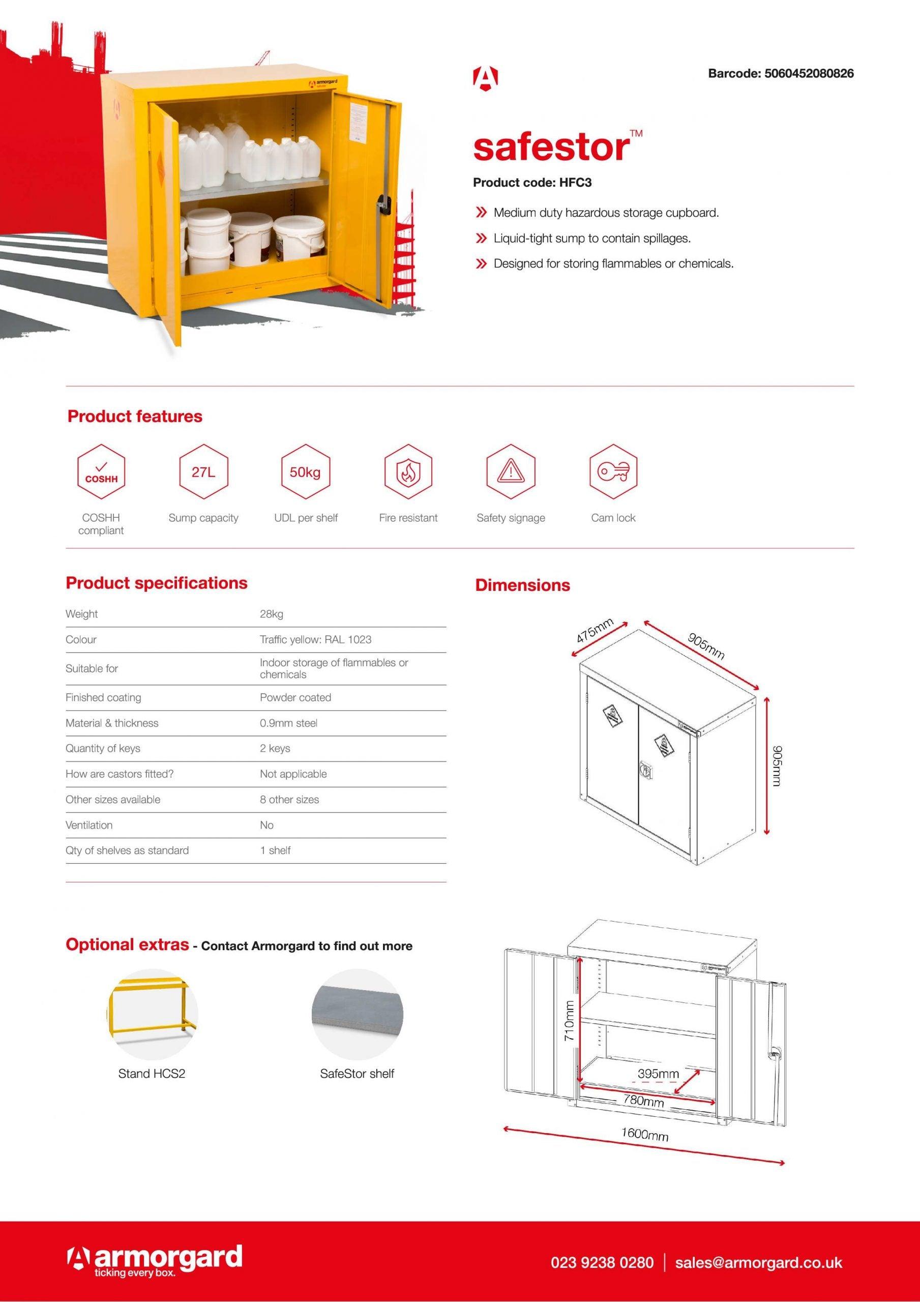 Safestor hazardous substance cabinet HFC3 - UK Amenity Ltd