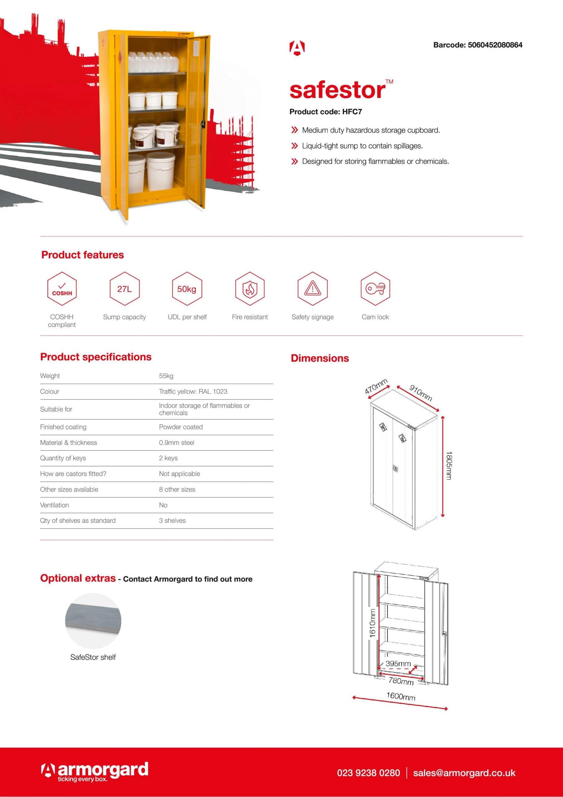 Safestor hazardous substance cabinet HFC7 - UK Amenity Ltd